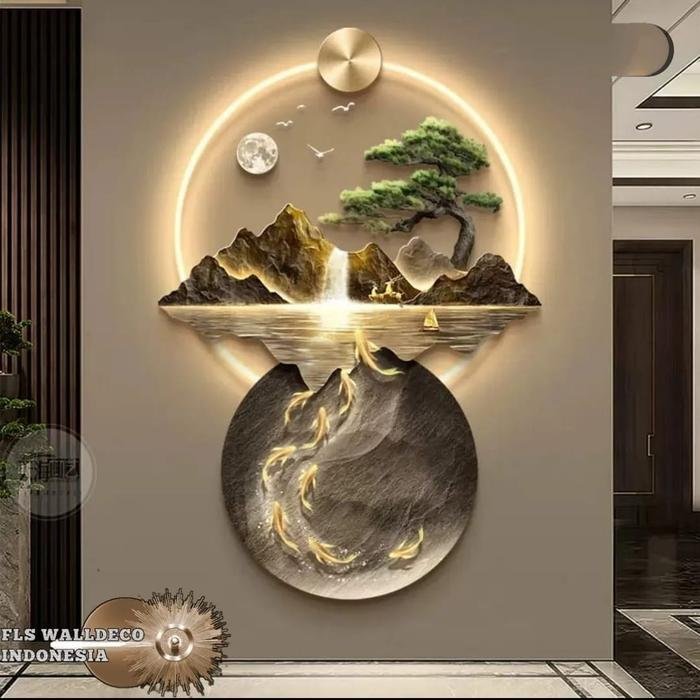 Wall Deco Hiasan Dinding Fish and Mountain Scene Set