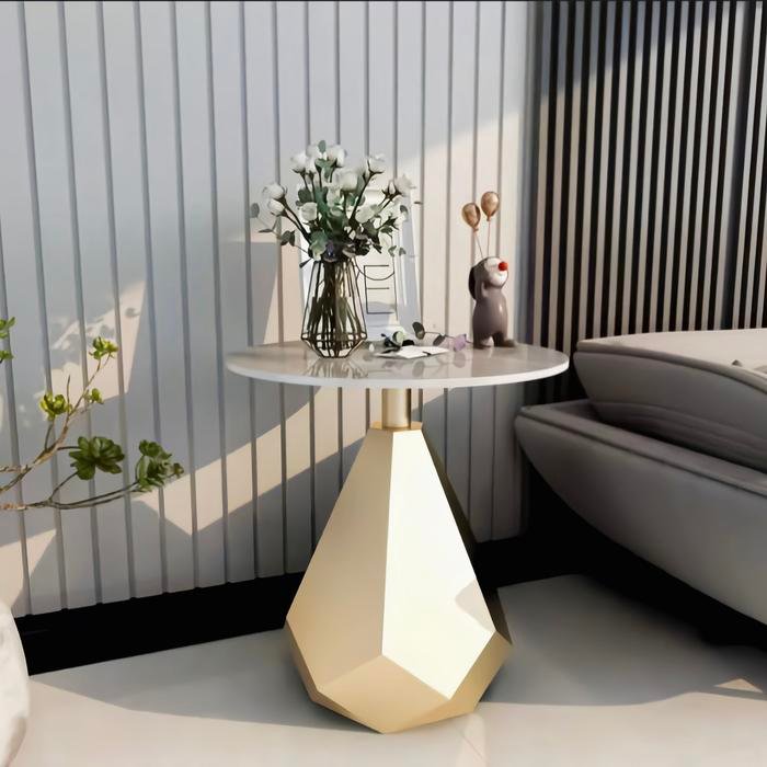 Side Table Marble Top Gold 50x60cm