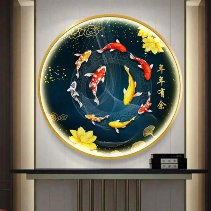 Painting LED 9 Koi's Wealth NNYY Gold frame set