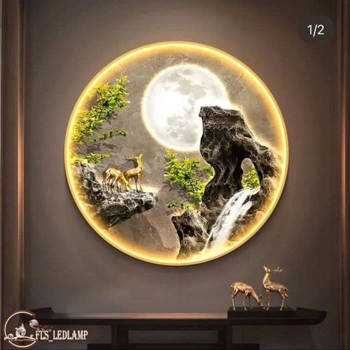 FLS Painting LED Zen Waterfall Deer