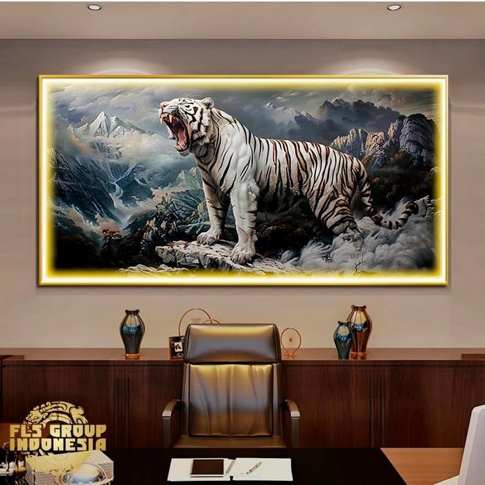 Painting LED Harimau Putih series Frame Gold set