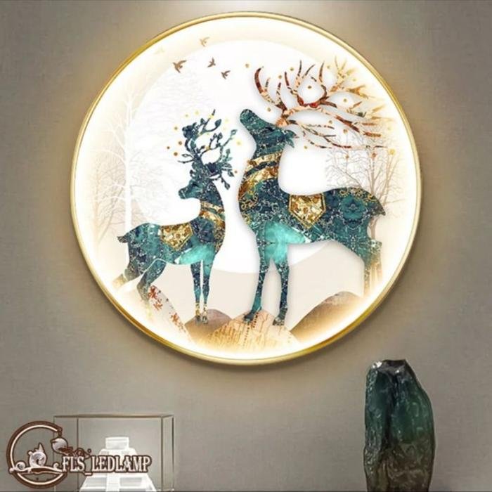 Painting LED Pairs of Azure Deer Frame Gold set