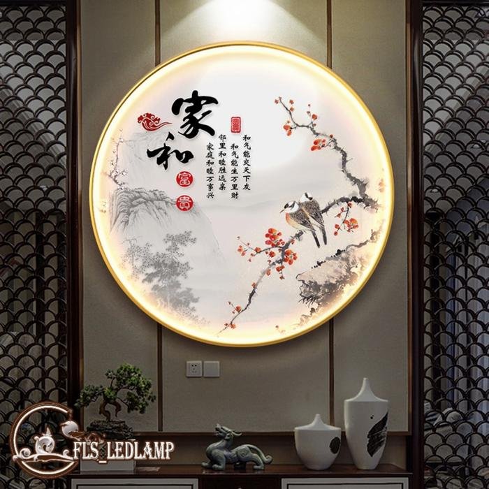 Painting LED Magpie on the branch uk.100cm Frame Gold Remote