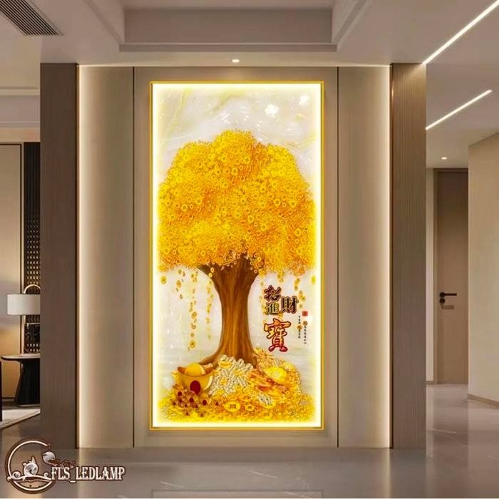 Painting LED Zao Cai Jin Bao (Golden Tree) Frame Gold set