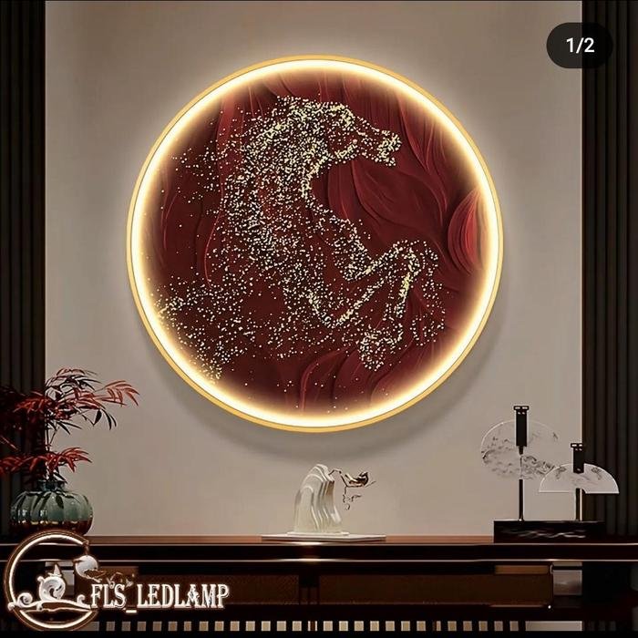 Painting LED Crimson Gallop Horse Gold frame set