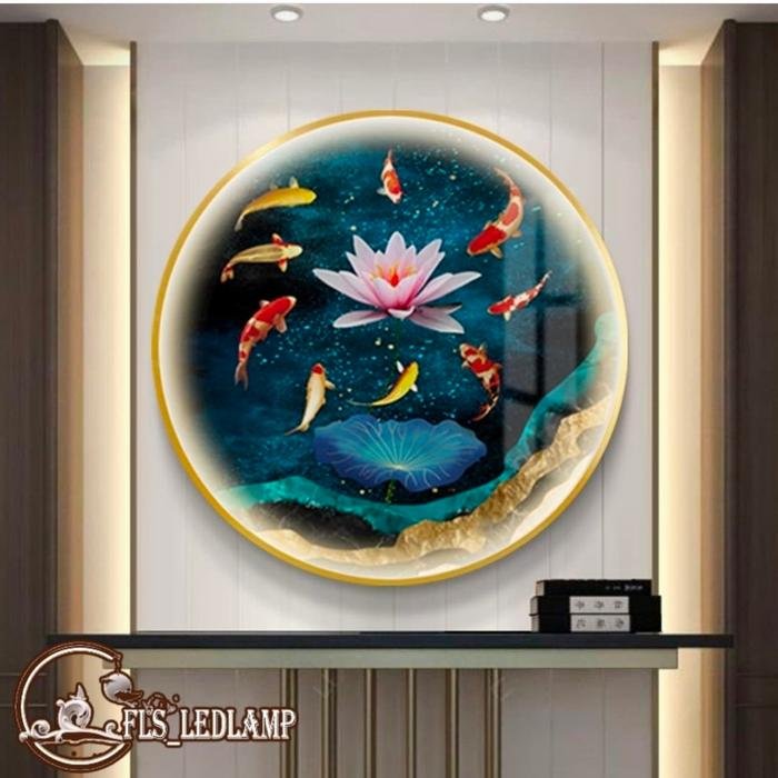 Painting LED 9 Yu Ju Cai Frame Gold 80cm Remote Control
