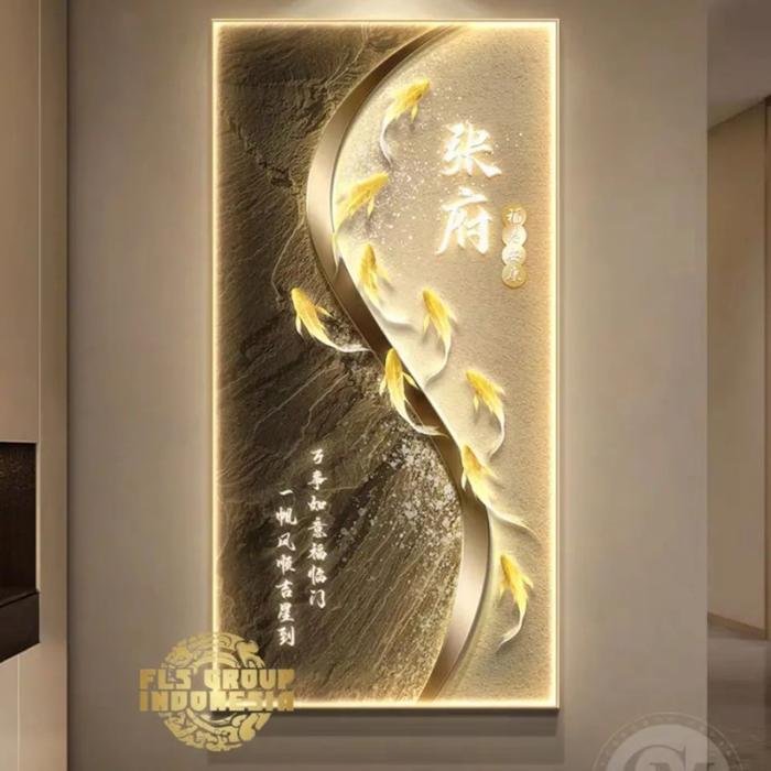 Painting LED Auspicious 9 Koi's (Marga) Frame Gold + Remote