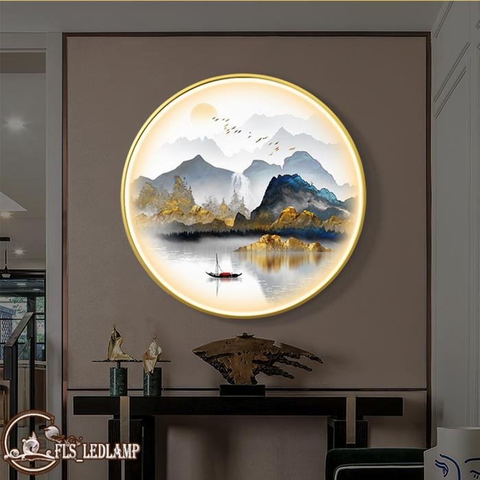 Painting LED Golden San Sui Scenery 100cm Frame Gold + Remote Control