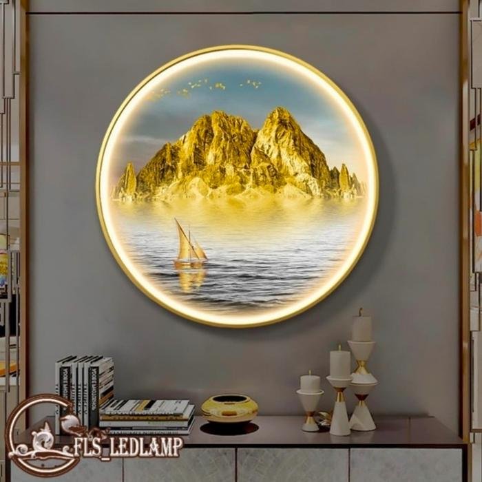 Painting LED Gold Mountain 80cm Frame Emas Remote control