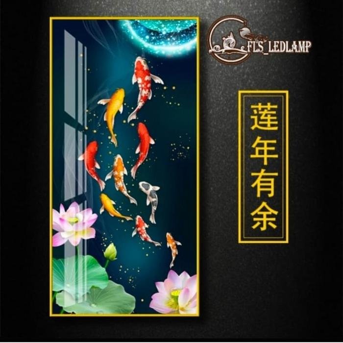 Painting Led 9koi Lian nian you yu 60x120cm gold remote