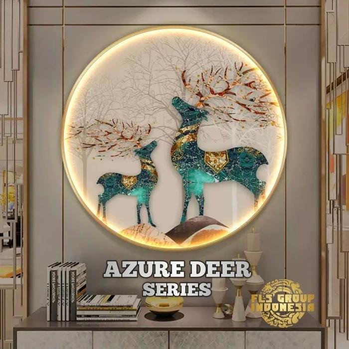 Painting LED Pair of AZ Deer 100cm Frame Gold + Remote Control