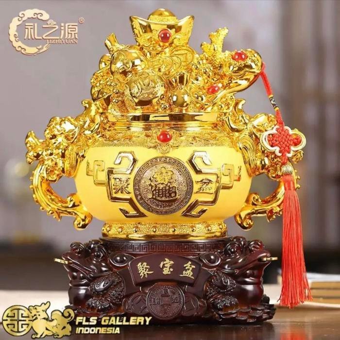 Pajangan Fengshui Golden Ju Bao Pen uk.20x22x32cm