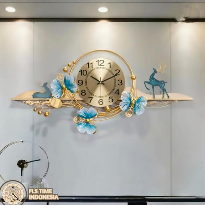 Jam Dinding Golden butterfly deer 80 x 38