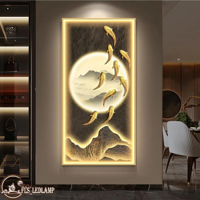 Painting LED Lunar Golden 9 Koi's Frame Gold set