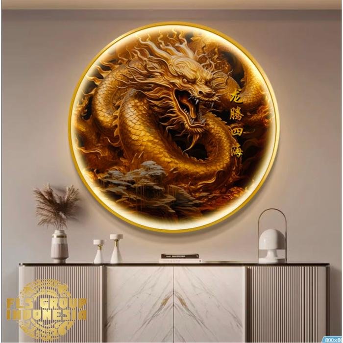 Painting LED Golden Dragon (Long Teng Si Hai) Frame Gold set
