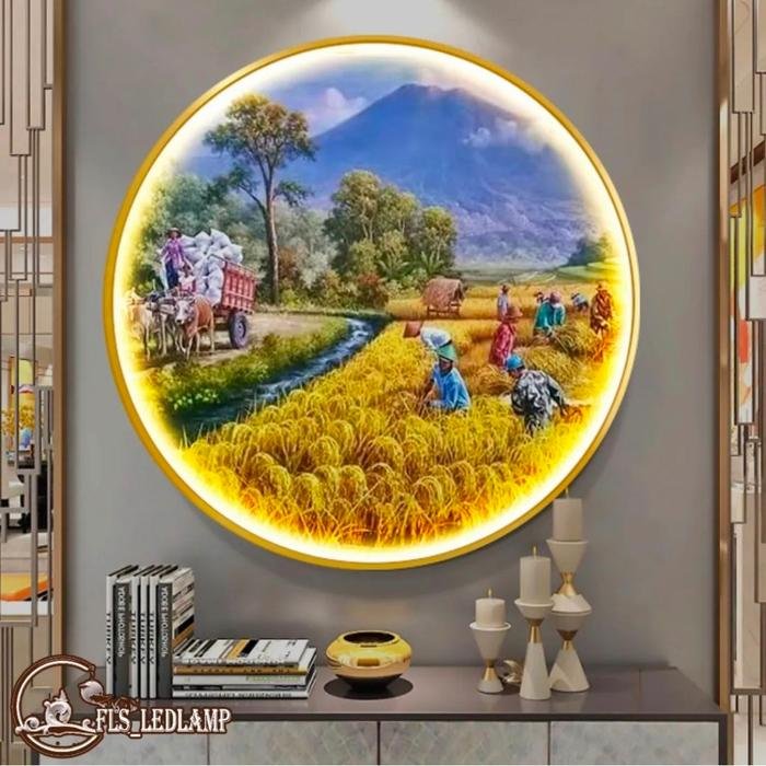 Painting LED Panen Raya 80cm Frame Gold + Remote Control