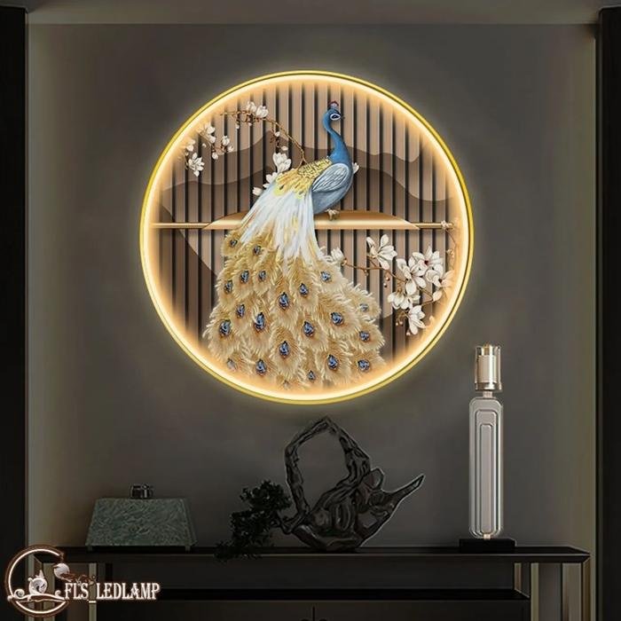 Painting LED Gracious Peacock Frame Gold uk.50-120cm